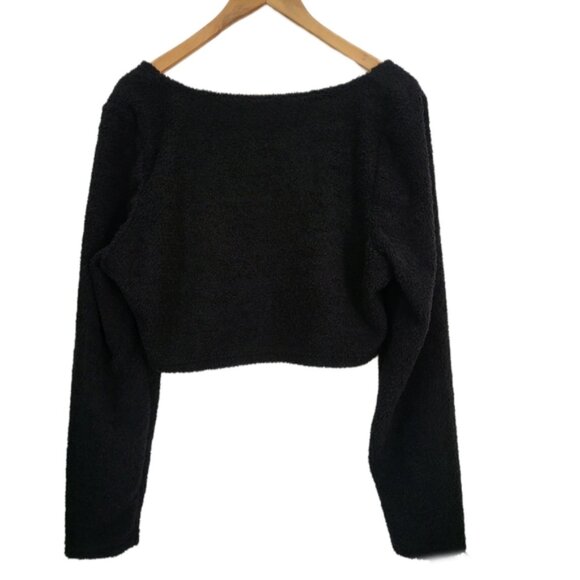 🌿Shein Curve Women's 3XL Black Fuzzy Longsleeve Crop Top Sweater - Picture 5 of 7